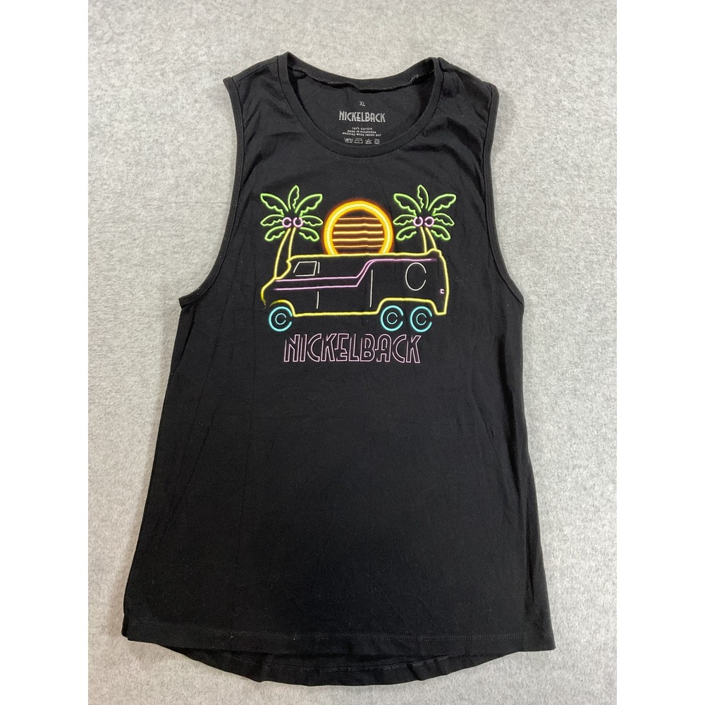 Nickelback Muscle Tank Top XL Black Neon Van Palm Tree Graphic Cotton Tee 2058